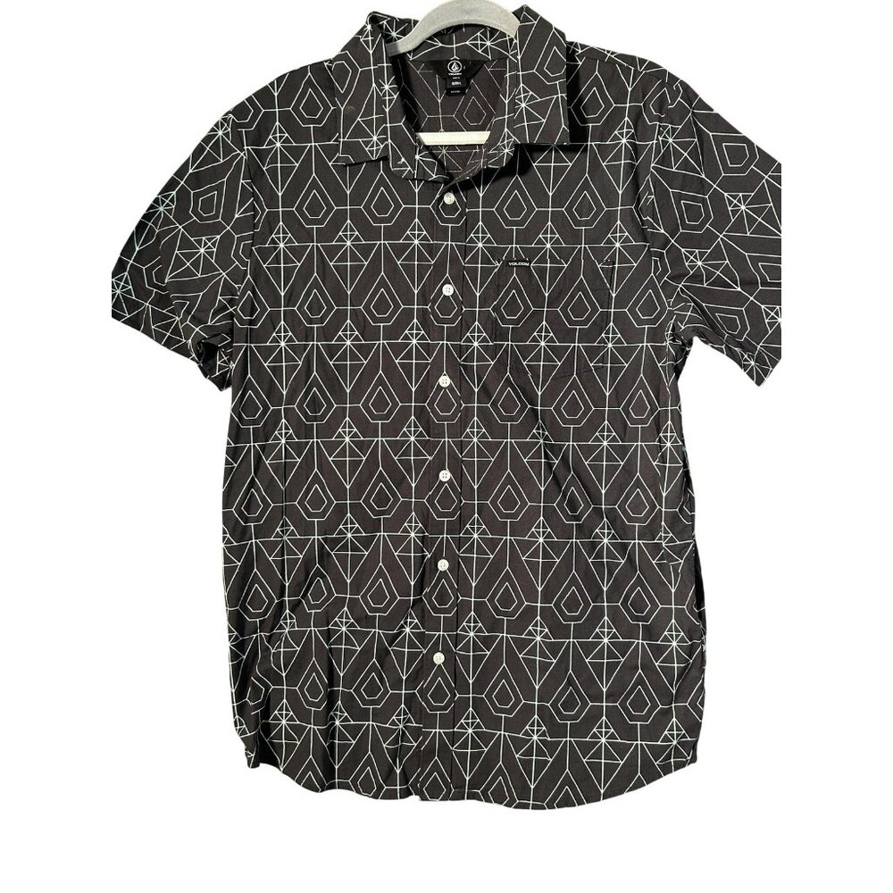 Volcom Mens Shirt‎ Size L Black & White Geometric Button-Up